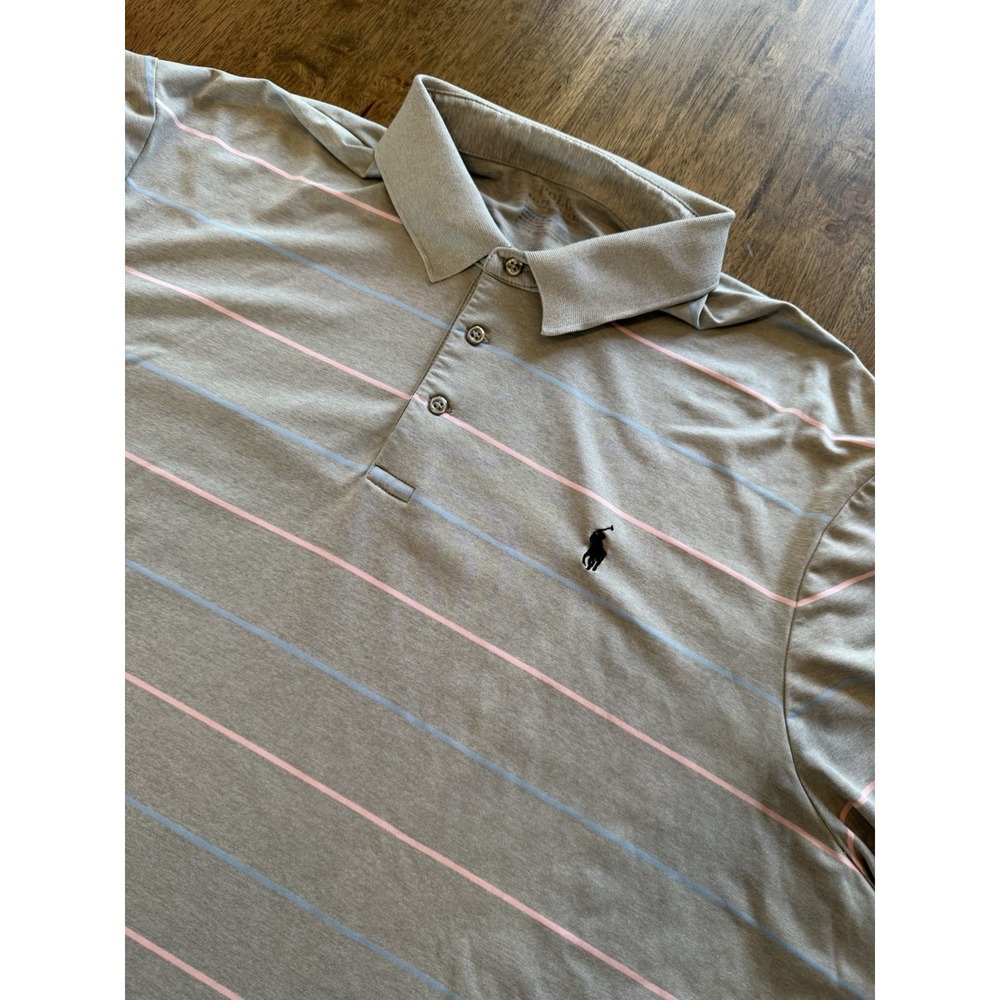 Polo Ralph Lauren Performance Striped Shirt Adult XXL Gray Pink Lightweight